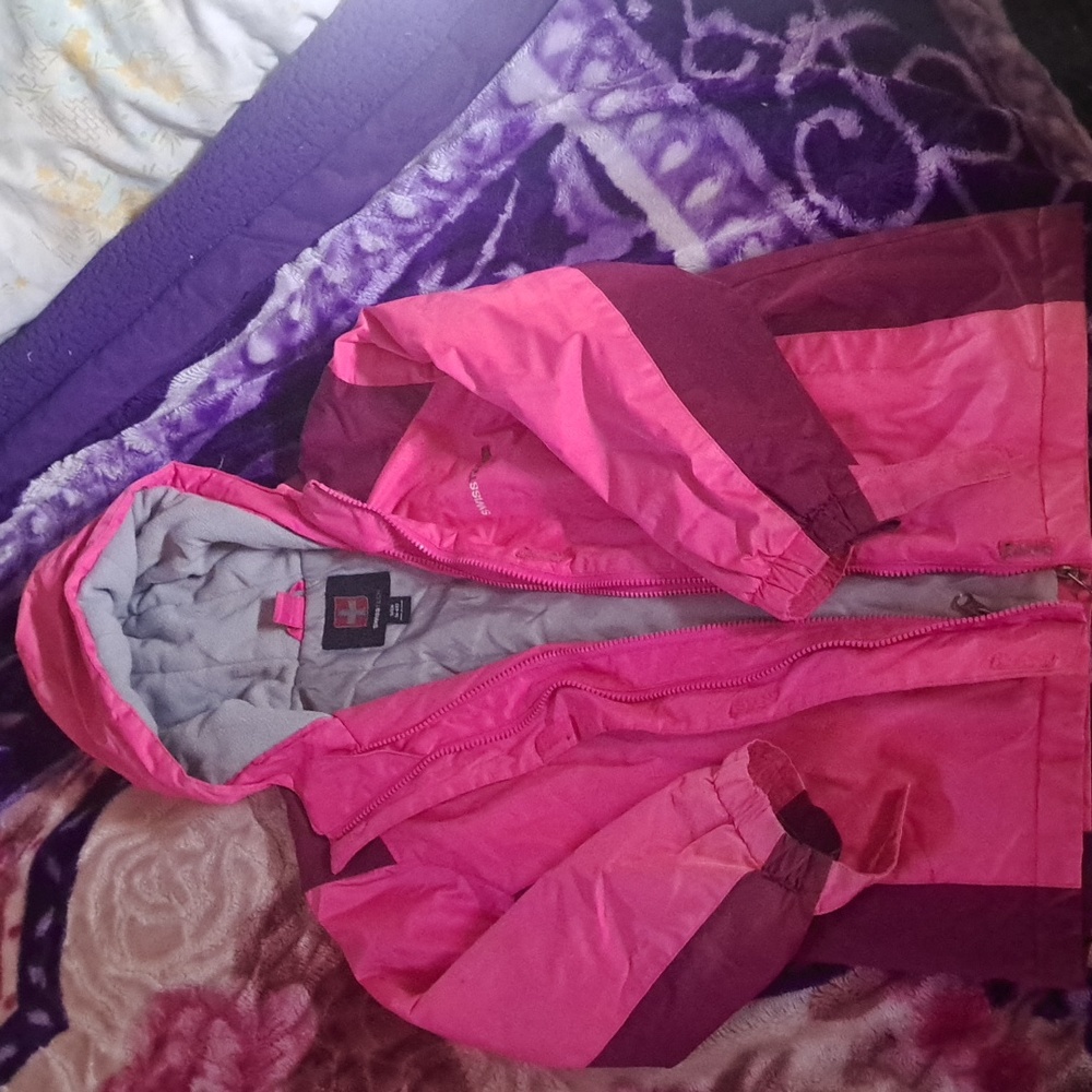 SWISS TECH, pre loved, girls pink & purple double zip Jacket size small 6-6x